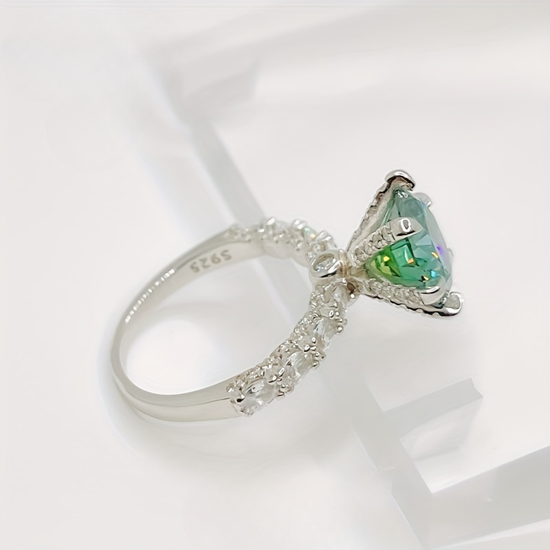 3ct Green Moissanite Ring S925 Sterling Silver Stylish Gift